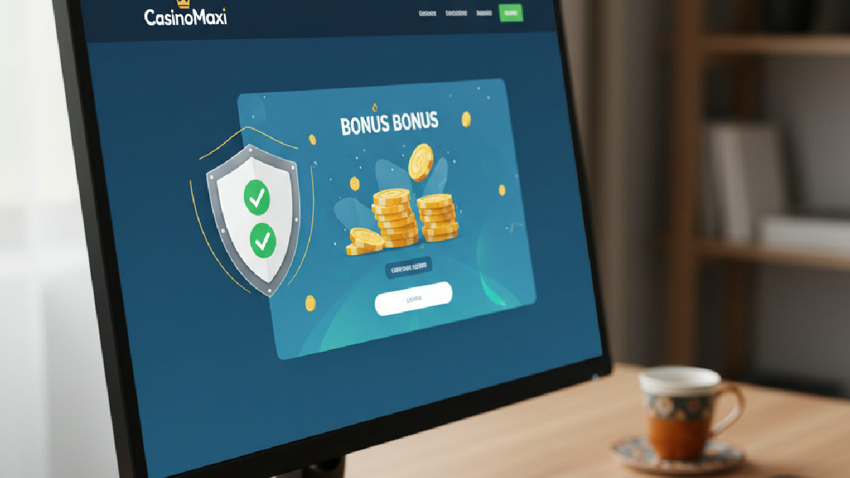 CasinoMaxi yeni giriş adresi üzerinden güvenli bonus fırsatlarını gösteren bir ekran görüntüsü.